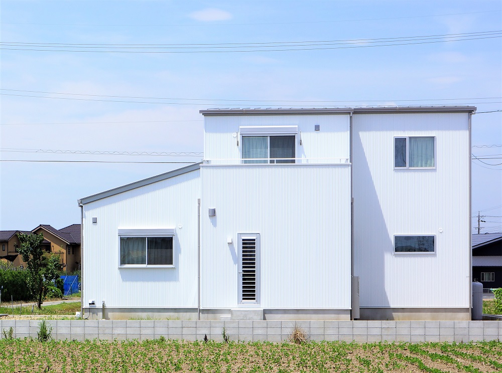 田園に映える白い家